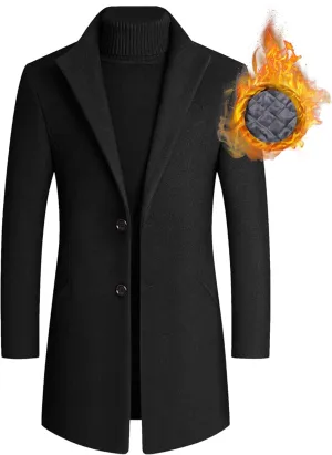 Maiyifu-GJ Mens Winter Trench Business Coat Notched Collar Single Breasted Pea Coat Wool Blend Winter Classic Overcoat