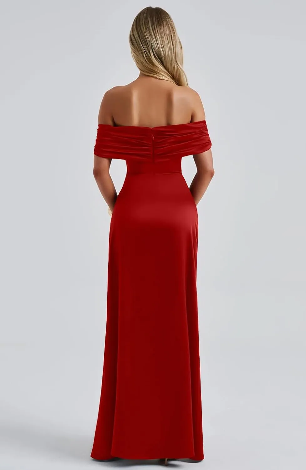 Memoriesea Women's Elegant Off Shoulder High Split Bodycon Evening Wedding Maxi Dress