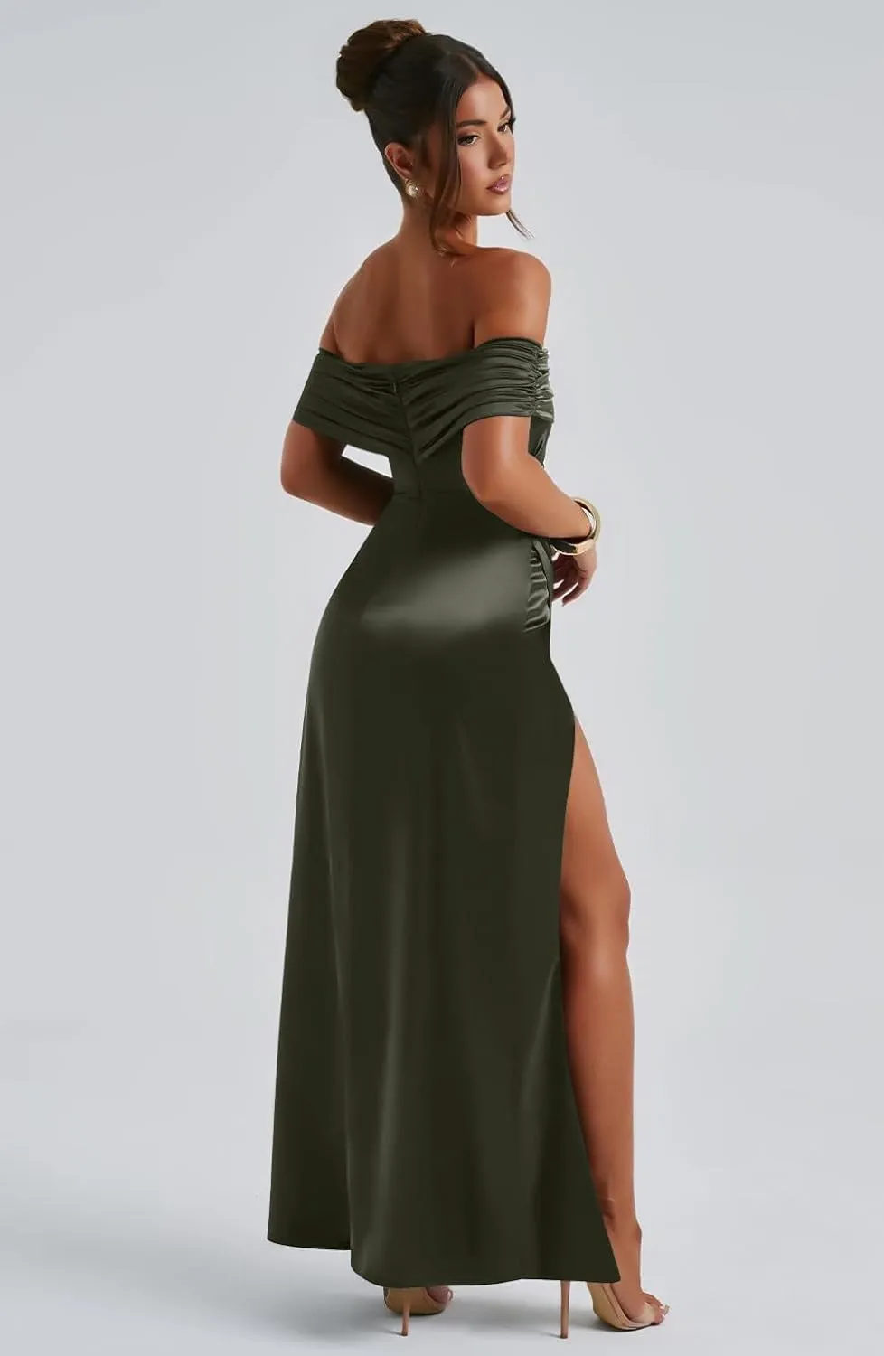 Memoriesea Women's Elegant Off Shoulder High Split Bodycon Evening Wedding Maxi Dress
