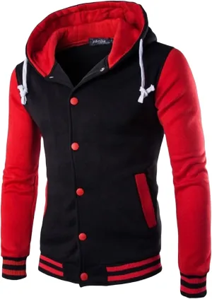 Men's Fashion Varsity Jacket Hoodie Causal Slim Fit Cotton Letterman Baseball Bomber Jackets with Hood for Men