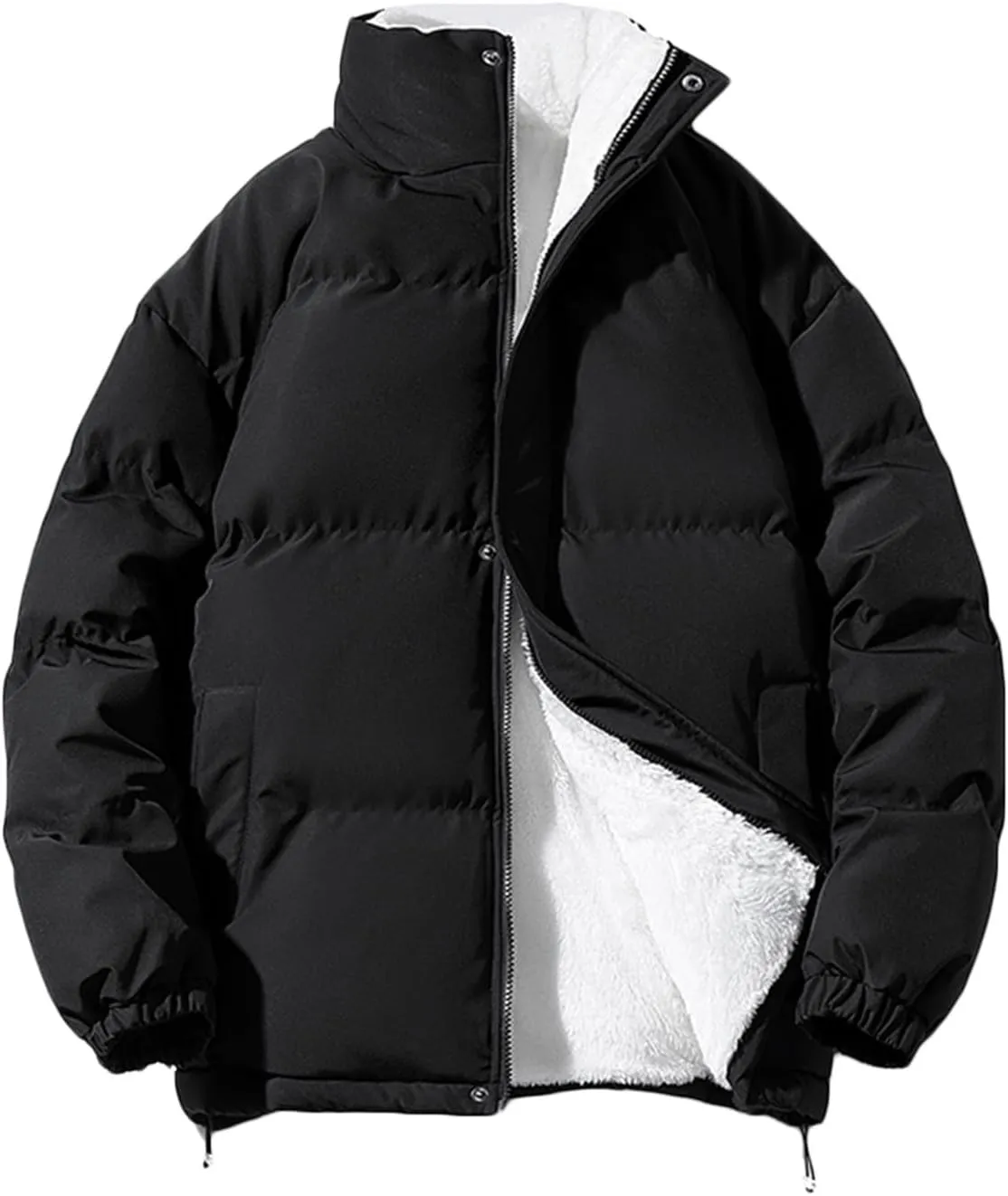 Mens Puffer Jacket Stand Collar Quilted Coat Zip up Padded Coat Insulated Down Jacket Warm Winter Jacket Thermal Coats