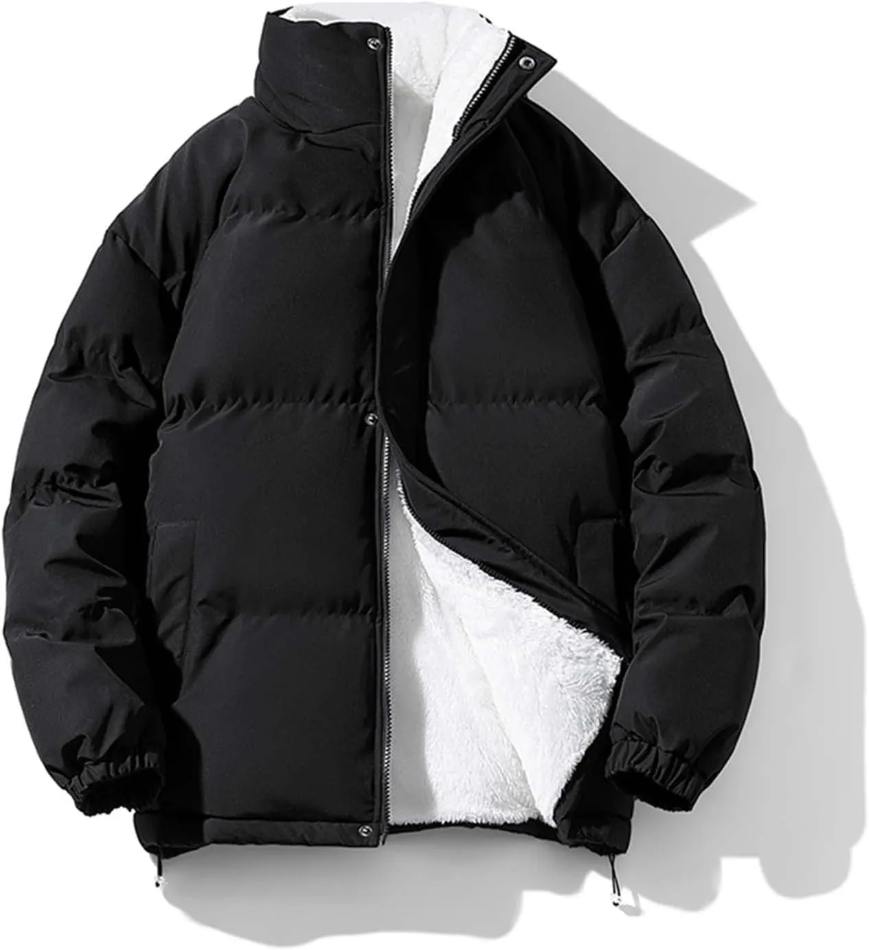 Mens Puffer Jacket Stand Collar Quilted Coat Zip up Padded Coat Insulated Down Jacket Warm Winter Jacket Thermal Coats