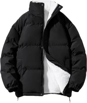 Mens Puffer Jacket Stand Collar Quilted Coat Zip up Padded Coat Insulated Down Jacket Warm Winter Jacket Thermal Coats