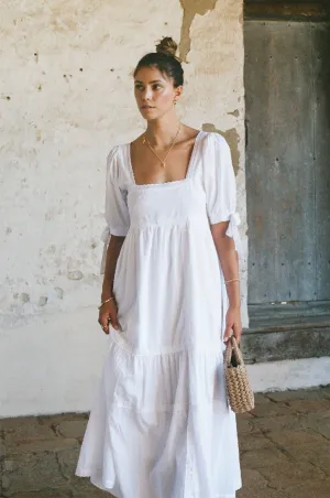 Parker Dress - White Cotton Swiss Dot Dress With Lace Trim