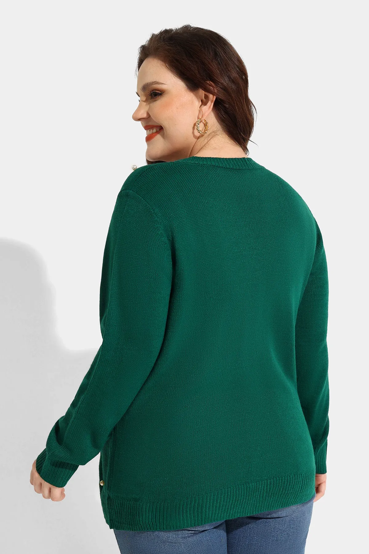 Pearl V Neck Wool Long Sleeve Sweater
