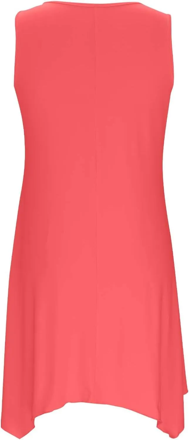 Plus Size Summer Dresses for Curvy Women Loose Casual O-Ring Shoulder Sleeveless Asymmetrical Hem Flowy Midi Dress
