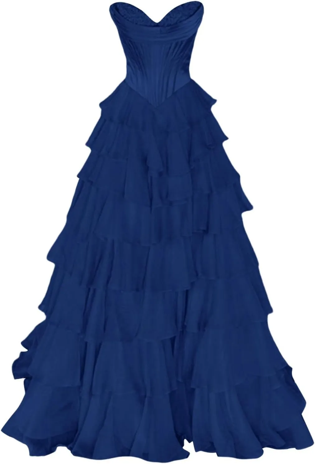 Strapless Corset Prom Dresses for Women Tiered Ruffle A Line Swing Long Dress Chiffon Slit Formal Evening Party Gown