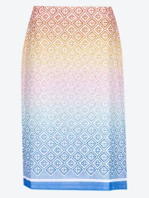 Stretch printed mesh midi skirt