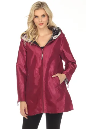 UBU Clothing Co. Raspberry/Black Orchid Print Hooded Reversible Zip Front Coat 3220SP