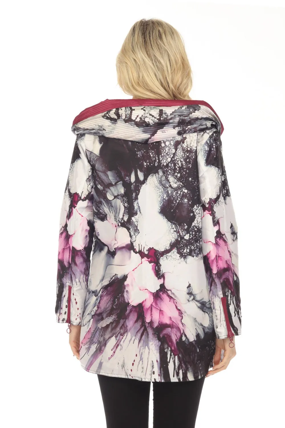 UBU Clothing Co. Raspberry/Black Orchid Print Hooded Reversible Zip Front Coat 3220SP