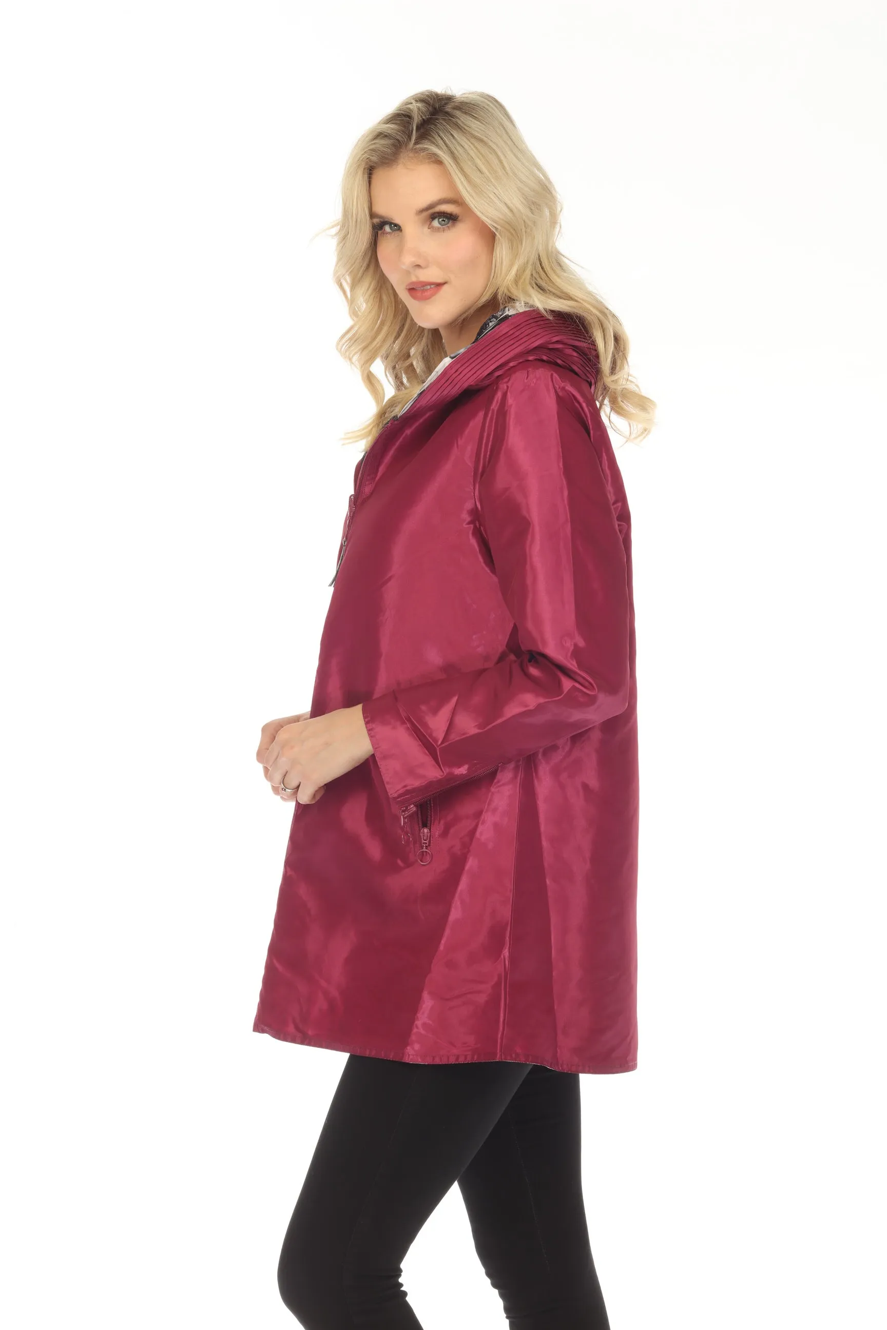 UBU Clothing Co. Raspberry/Black Orchid Print Hooded Reversible Zip Front Coat 3220SP