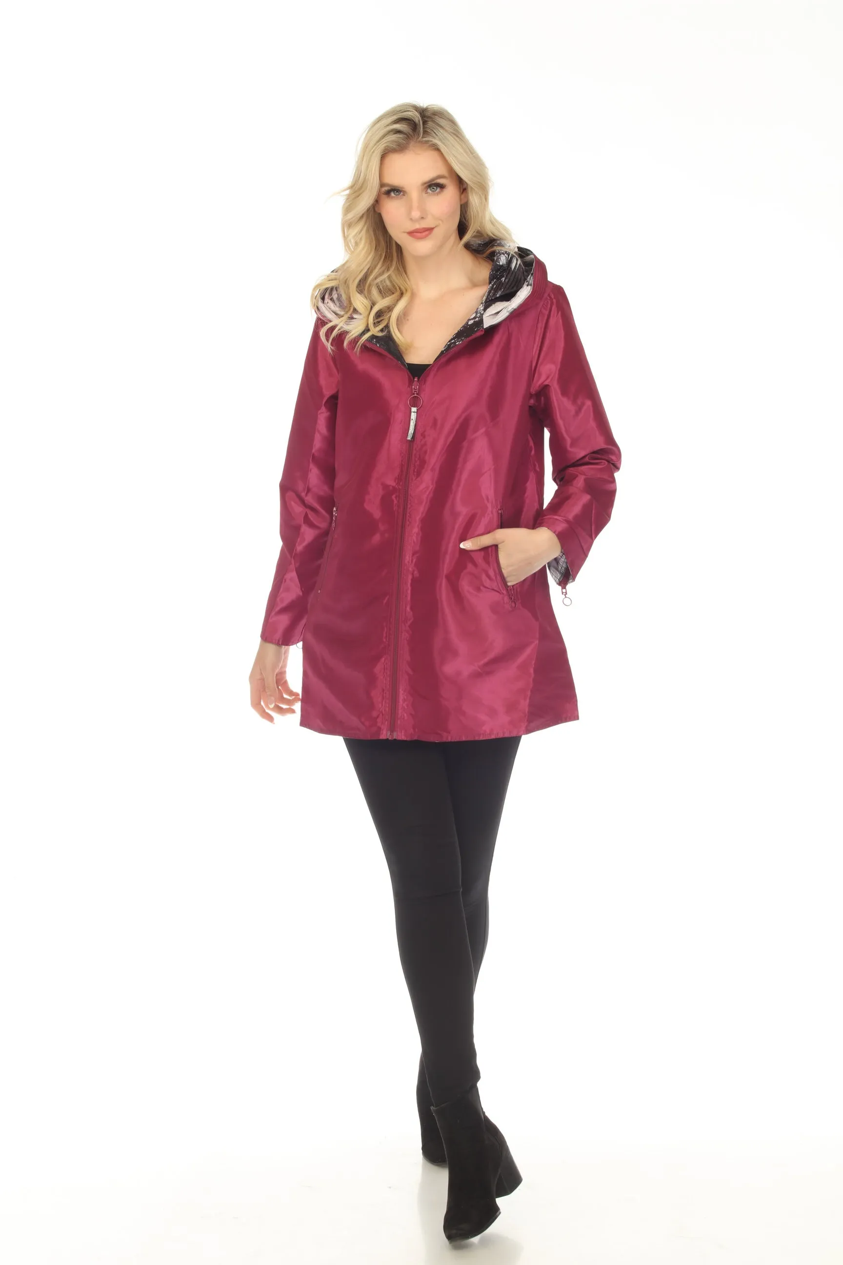 UBU Clothing Co. Raspberry/Black Orchid Print Hooded Reversible Zip Front Coat 3220SP