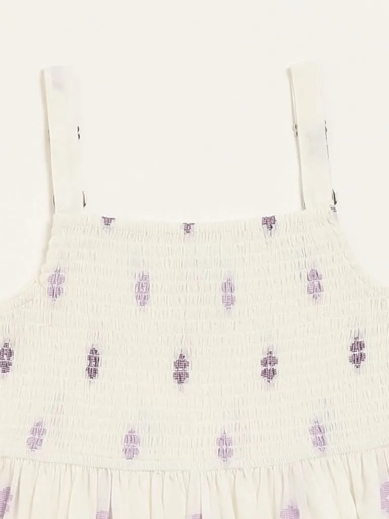 Utsa Kids Purple Embroidered Cotton Smocked Sundress (8 -14yrs)