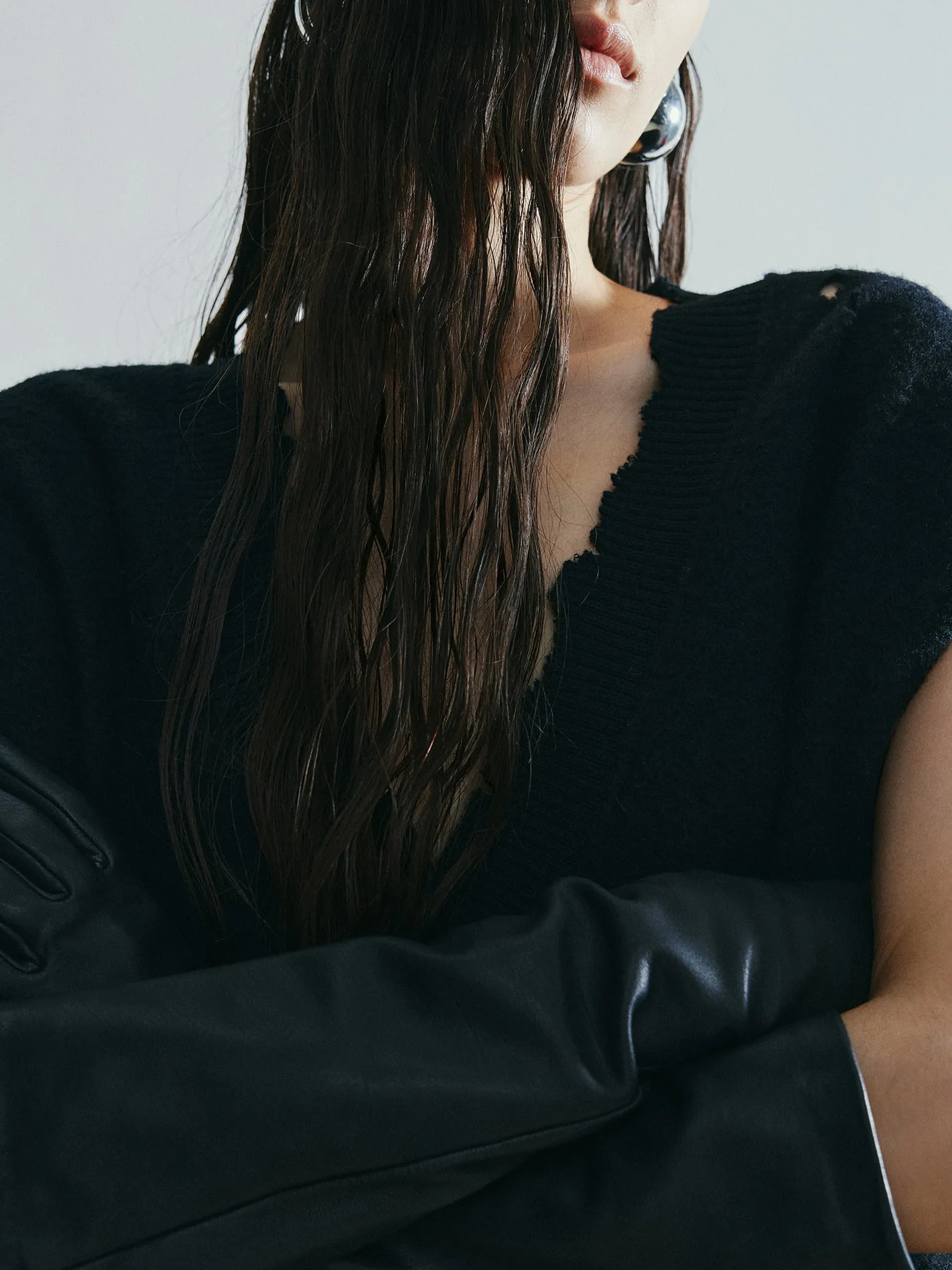 V-neck Wool Mini Dress