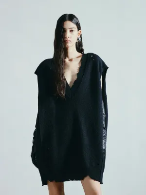 V-neck Wool Mini Dress