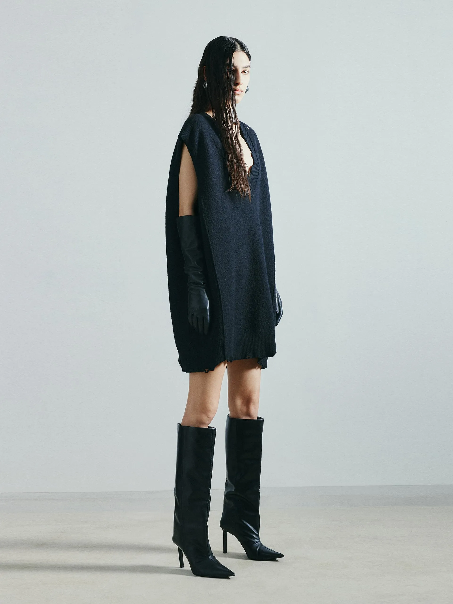 V-neck Wool Mini Dress