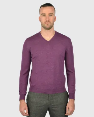 VISCONTI W23V AUBERGINE WOOL V-NECK SWEATER