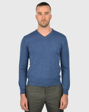 VISCONTI W23V AVIATOR-BLUE WOOL V-NECK SWEATER