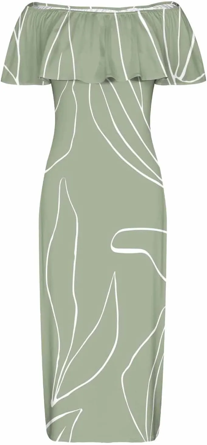 White Beach Dress Floral Pattern with Watercolor Bohemian Strapless Off Shoulder Flowy A Line Beach Long Maxi Dress