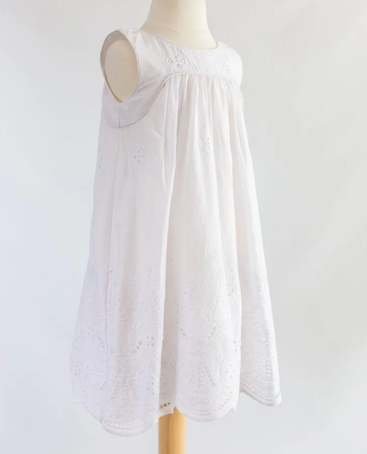White Cotton Embroidery Toddler Dress
