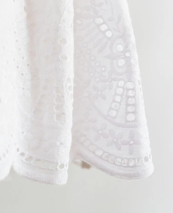 White Cotton Embroidery Toddler Dress
