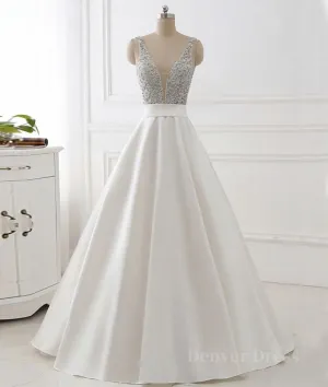 White v neck beads sequin long prom dress white evening dress