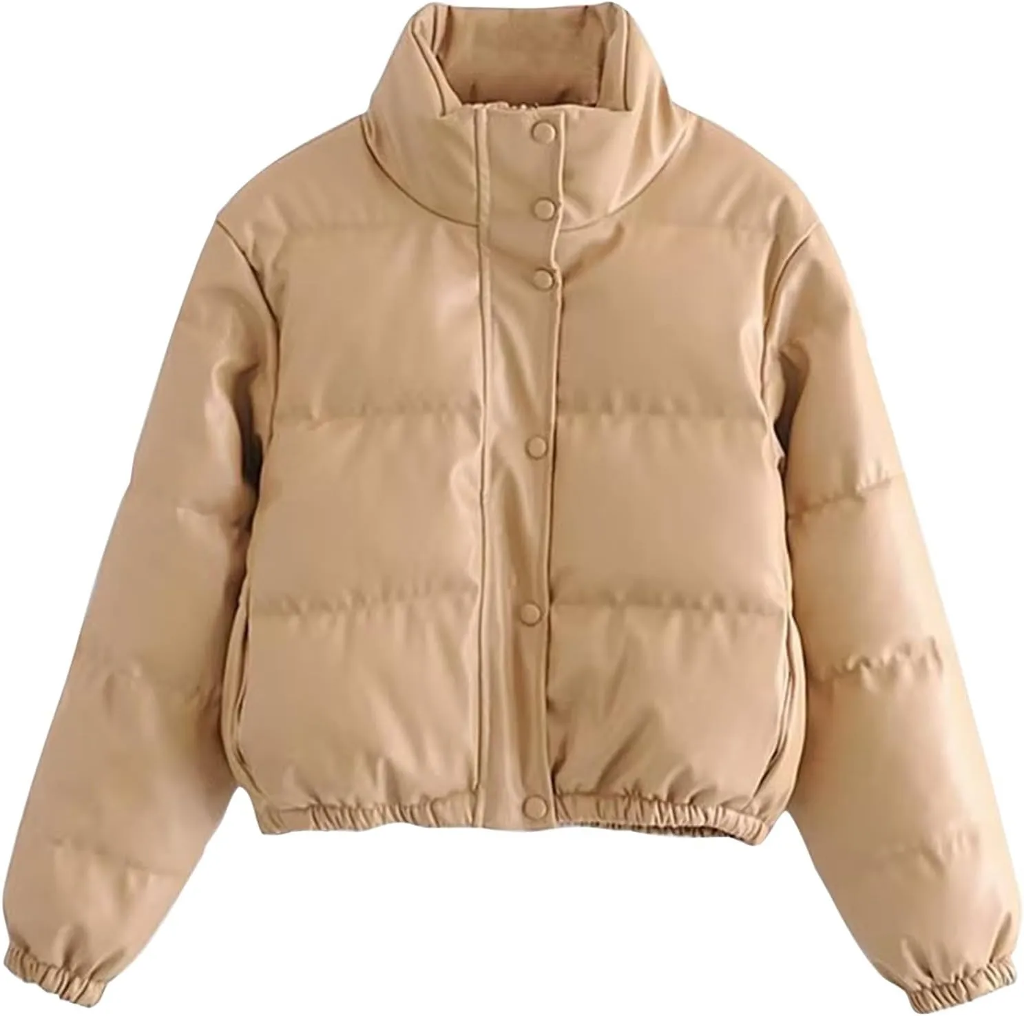 Women Cropped Puffer Jacket Winter Shiny Coat Parka Fashion Zip Up Short Bubble Padded Down Coats Fashion Y2k Outerwear