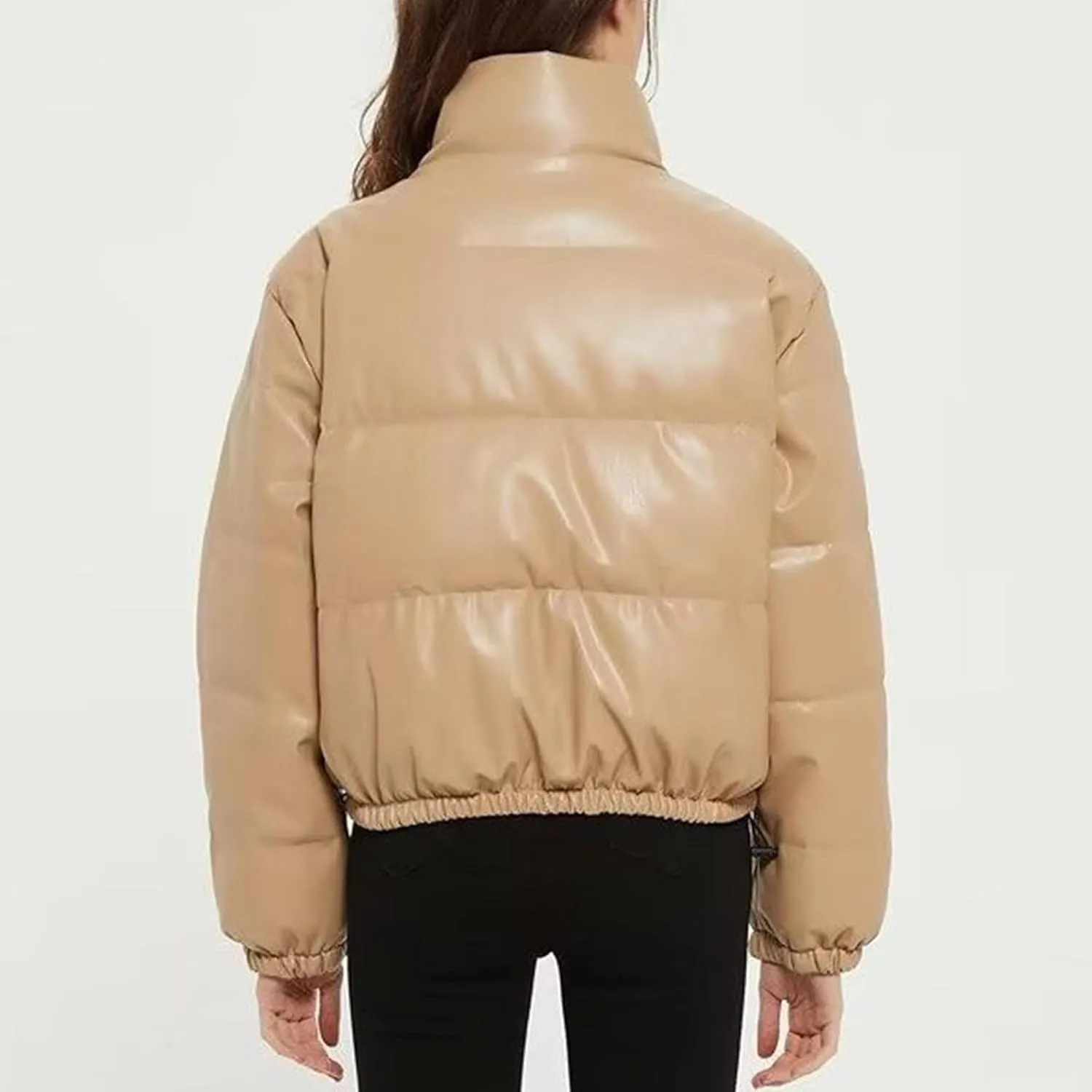 Women Cropped Puffer Jacket Winter Shiny Coat Parka Fashion Zip Up Short Bubble Padded Down Coats Fashion Y2k Outerwear