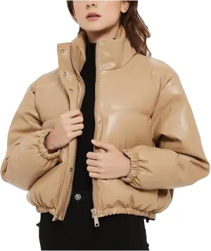 Women Cropped Puffer Jacket Winter Shiny Coat Parka Fashion Zip Up Short Bubble Padded Down Coats Fashion Y2k Outerwear