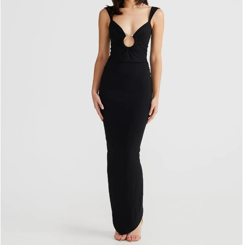 Women Sexy Backless Dress V Neck Sleeveless Open Back Split Maxi Dress Party Cocktail Bodycon Long Dress