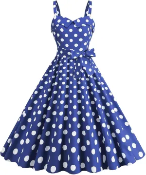 Women Vintage Polka Dot 1950s Rockabilly Halter Hepburn Dress Retro Polka Dot Evening Cocktail Swing Dresses