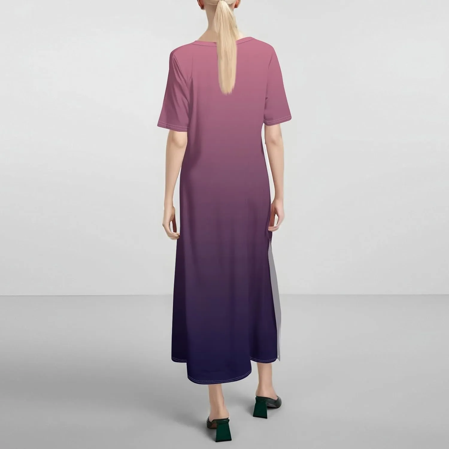 Women's Casual Loose Fit Short Sleeve Midi Casual Dress with Side Slits Comfortable Summer Beach Wear
