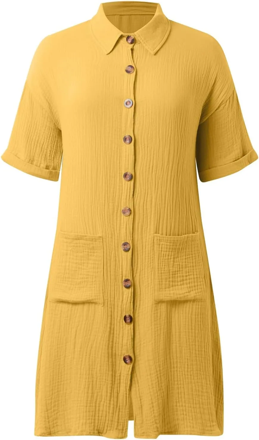 Womens Cotton Linen Shirt Dresses 2025 Summer Short Sleeve Button Down Midi Dress Knee Length Beach Dress with Pockets