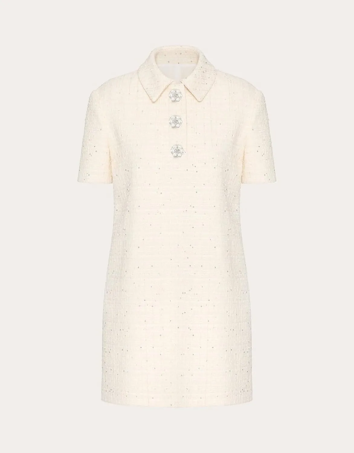 Women's Tweed Mini Shift Dress Polo Collared Party Formal Short Dress Rhinestone Button Up Work Tunic Dress
