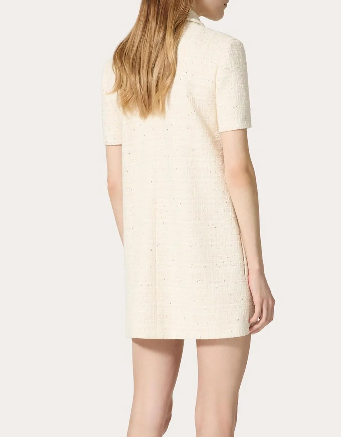 Women's Tweed Mini Shift Dress Polo Collared Party Formal Short Dress Rhinestone Button Up Work Tunic Dress