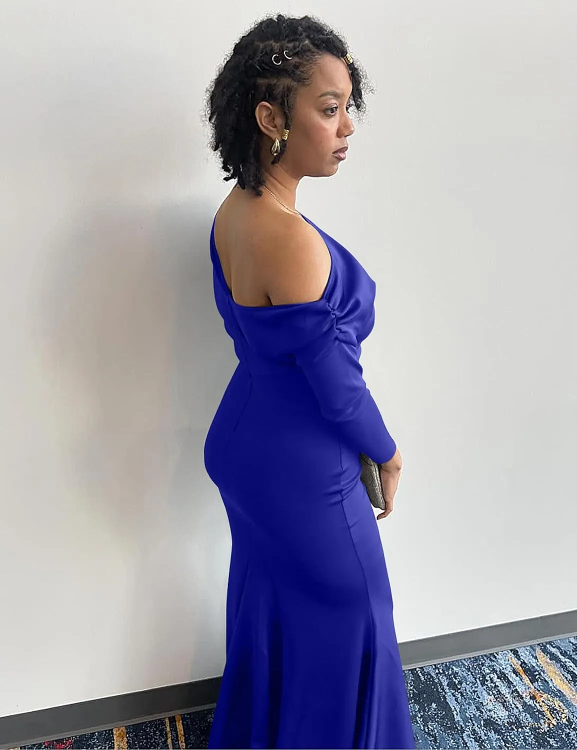 YMDUCH Women's Sexy Elegant Long Sleeve Off Shoulder Bodycon Long Evening Formal Dress